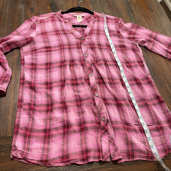 Sundance Pink plaid v neck button down pleated blouse S light dark pink brown - Picture 10 of 10